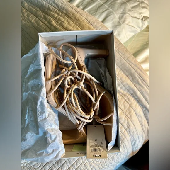 A New Day Tan Leather Tie Up Heels - Picture 7 of 9